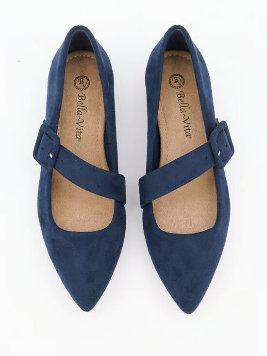 Bella Vita Shoes - BELLA VITA Navy Blue Faux Suede Virginia II Mary Jane Pointed Toe Flats Sz 5.5